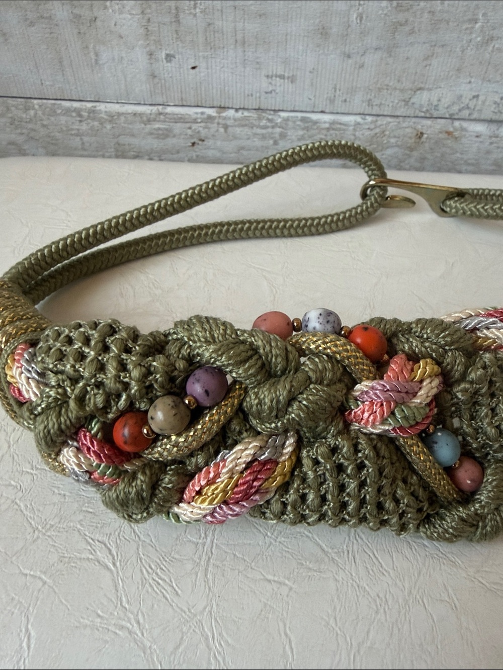 Rare Vintage 80s Bohemian Macramé Belt with Decorative Beadwork - Picture 5 of 10